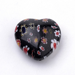 Millefiori a mano a lume perle, cuore, nero, 21~22x21~22x10.5~11mm, Foro: 1 mm