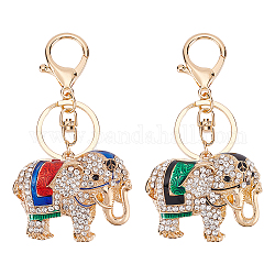 WADORN 2 Styles Rhinestones Pendant Keychain, Animal Key Chains Ring Car Keyrings Shiny Charm Ornament Gift for Purse Handbag Backpack Decoration Accessories, Elephant-Colorful