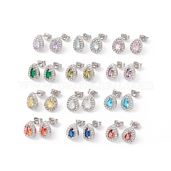 Boucles d'oreilles en forme de larme avec zircons cubiques et strass, acier inoxydable couleur plaqué 304 bijoux en acier inoxydable pour femme, couleur mixte, 11x8.5mm, pin: 0.6 mm