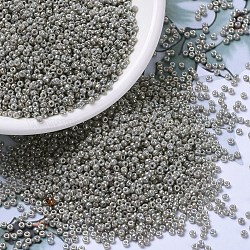 Perles rocailles miyuki rondes, Perles de rocaille japonais, (r1865) lustre gris fumée opaque, 11/0, 2x1.3mm, Trou: 0.8mm, à propos 1100pcs / bouteille, 10 g / bouteille