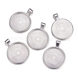 Metal Alloy Pendant Cabochon Settings, Plain Edge Bezel Cups, DIY Findings for Jewelry Making, Platinum, Cadmium Free & Lead Free, Tray: 24.5mm, 37x28x6.5mm, Hole: 6x4mm