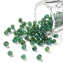 Круглый бисер стекло, прозрачные цвета радуги, круглые, зелёные, 4 мм