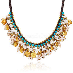Collane con pettorina shegrace, con perline turchesi sintetici, cordone cerato e perle di ottone, oro, colore conchiglia, 16.54 pollice (42 cm)