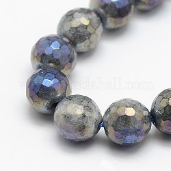 Galvanoplastie perles de labradorite naturelle brins, ronde, facette, 4mm, Trou: 1mm, Environ 95 pcs/chapelet, 15.5 pouce