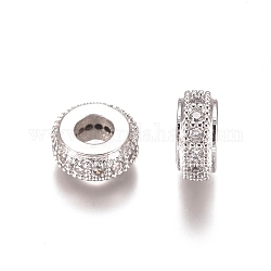 Laiton micro pavé de perles de zircone cubique claires, rondelle, platine, 8x3.5mm, Trou: 3mm