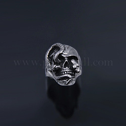 Cráneo de aleación con anillos de dedo de serpiente, anillo grueso de halloween para mujer, plata antigua, nosotros tamaño 8 (18.1 mm)