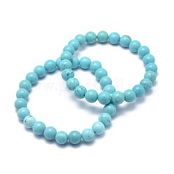 Bracelets extensibles naturels en perle d'howlite, teints et chauffée, ronde, 2-1/8 pouce ~ 2-3/8 pouces (5.5~6 cm), perle: 8 mm