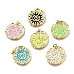 Real 18K Gold Plated Brass Enamel Pendants, Long-Lasting Plated, with Jump Rings, Lead Free & Cadmium Free, Flat Round with Sun, Mixed Color, 23x22.5x2.5mm, Jump Ring: 6x1mm, Inner Diameter: 4mm