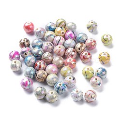 Perles acryliques ab vague de couleur imprimés, ronde, couleur mixte, 10mm, Trou: 2mm, environ 920 pcs/500 g