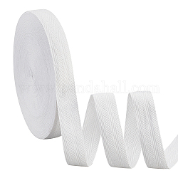 Flat Polycotton Twill Tape Ribbon, Herringbone Ribbon, White, 25x1mm