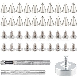PANDAHALL ELITE 1 Set Eyelets Installation Tools, with 220 Sets Alloy Cone Spikes Screwback Studs, Platinum, 84~87.5mm