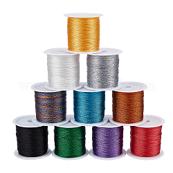 Polyester Braided Metallic Cord, for DIY Braided Bracelets Making and Embroidery, Mixed Color, 0.4mm, 6-Ply, 50m/roll, 10colors, 1roll/color, 10rolls/set