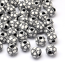 Perles acryliques de style artisanal de ballon de football / soccer, perles de sport, noir, 12mm, Trou: 4mm, environ 580 pcs/500 g