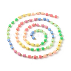Chaînes de perles en pâte polymère faites à la main, avec les accessoires en fer, colonne, non soudée, colorées, 6x6mm, environ 39.37 pouce (1 m)/fil