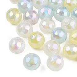 Perles acryliques plaquées, nacré, ronde à facettes, couleur mixte, 13mm, Trou: 2mm