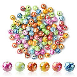 Perles acryliques ab vague de couleur imprimés, ronde, couleur mixte, 10mm, Trou: 2mm, environ 100 pcs/55 g