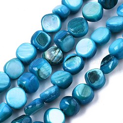 Natural Freshwater Shell Beads Strands, Dyed, Nuggets, Light Sky Blue, 6~7x5~7x2~7mm, Hole: 0.8mm, about 58~62pcs/strand, 14.57~15.35 inch (37~39cm)