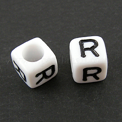 Perles européennes de lettre en acrylique, trou horizontal, cube, letter.r, 10x10x10mm, Trou: 3.5~4mm, environ 598 pcs/500 g