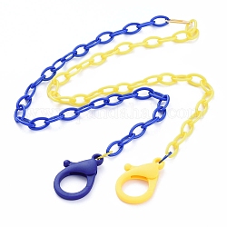 Personalisierte zweifarbige abs kunststoff kabelkette halsketten, Brillenketten, Handtaschenketten, mit Eisenverbindungsringen und Kunststoff-Hummerkrallenverschlüssen, blau und gelb, 26.77~27.95 Zoll (68~71 cm)
