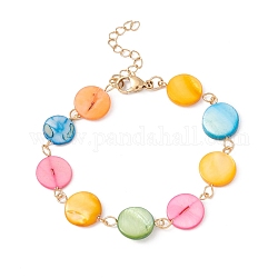 Bracelet chaîne à maillons ronds plats coquillage naturel, 304 bijoux en acier inoxydable pour femme, or, colorées, 6-7/8 pouce (17.4 cm)