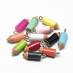 Resin Pendants, with Iron Findings, Crayon, Mixed Color, 23~25x7.5mm, Hole: 1.8mm