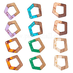 Прозрачные и непрозрачные подвески из смолы и ореха, многоугольник, разноцветные, 35x31x3 мм, отверстие : 2 мм, 6 цветов, 2 шт / цвет, 12 шт / комплект