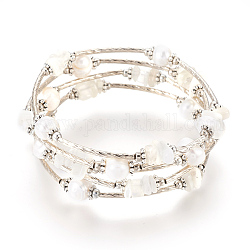 Bracciali avvolgono perle e pietre di luna bianca naturali, cinque anelli, con accessori metallico, patata, bianco, 2-1/8 pollice (5.3 cm)