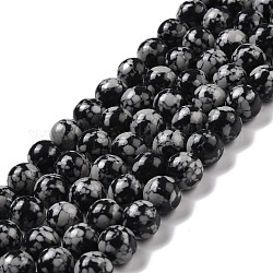 Perles d'obsidienne synthétique en flocon de neige, ronde, 10mm, Trou: 1.5mm, Environ 38 pcs/chapelet, 14.76'' (37.5 cm)