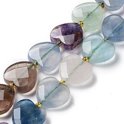 Chapelets de perles en fluorite naturel, coeur d'amour à facettes, avec des perles de rocaille, 11~12x12x4~5mm, Trou: 0.9mm, Environ 30~32 pcs/chapelet, 15.35'' (39 cm)