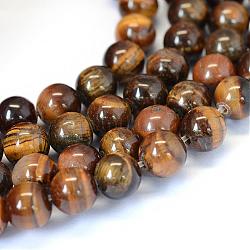 Grade AB Natural Tiger Eye Round Bead Strands, 10~10.5mm, Hole: 1.2mm, about 36pcs/strand, 15.5 inch