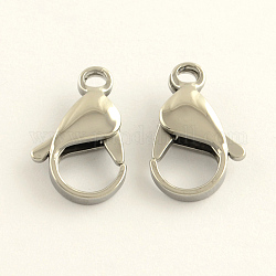 304 Stainless Steel Lobster Claw Clasps, Stainless Steel Color, 16x10x4.5mm, Hole: 2mm