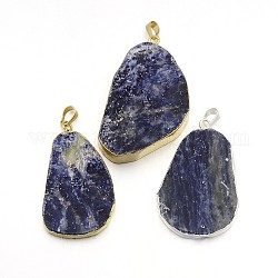 Mixed Color Plated Nuggets Natural Sodalite Pendants, with Brass Findings, 36~62x28~45x5mm, Hole: 8x5mm