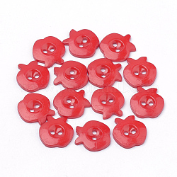 2-Agujero botones acrílicos, manzana, rojo, 14x13x2mm, agujero: 1.5~2 mm