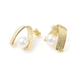 Aretes de arco de latón con cuentas de perlas de imitación de abs para mujer, real 16k chapado en oro, 20.5x14.5mm