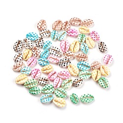 Printed Cowrie Shell Beads, No Hole/Undrilled, Polka Dot, Mixed Color, 20~26x13~18x5~7mm, 10pcs/color, 60pcs/set