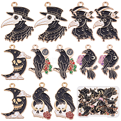SUNNYCLUE 1 Box 24pcs 6 Styles Halloween Gothic Charms Raven Enamel Charm Raven Gothic Pendants Halloween Theme Black Skull Moon Pendants for Jewelry Making Charms DIY Necklace Bracelet Earring