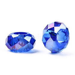 Glasperlen europäischen, Großloch perlen, keine Metallkern, ab Farbe plattiert, facettierte Rondelle, mittelblau, 14x8 mm, Bohrung: 5 mm