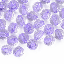 Abalorios de acrílico transparentes, redondo, facetados, púrpura medio, 8mm, agujero: 1.6 mm, aproximamente 1810 unidades / 500 g