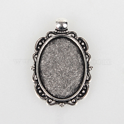Vintage Tibetan Style Alloy Pendant Cabochon Bezel Settings, Cadmium Free & Lead Free, Antique Silver, Oval Tray: 18x25mm, 36x24x2mm, Hole: 4mm