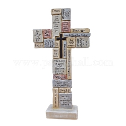 樹脂製の十字架の祈りの彫刻  宗教表示の装飾  ベージュ  160x45x305mm