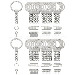 10 pièces porte-clés fendus en fer, avec des chaînes de gourmands, Avec 20 anneaux de saut ouverts en fer et 20 bélières à vis, platine, 62mm