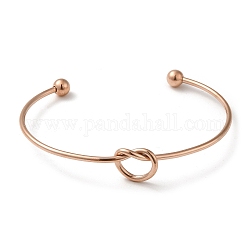 Placage ionique (IP) 304 bracelets de manchette à nœud en acier inoxydable pour femmes, bracelets de couple, or rose, 0.2~1.15 cm, diamètre intérieur: 2-1/2x1-3/4 pouce (6.35x4.45 cm)