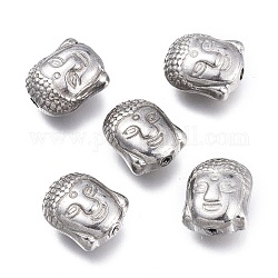 Perles style bouddhiste en 304 acier inoxydable, tête de bouddha, couleur inoxydable, 11.4x9.3x6.5mm, Trou: 1.5mm