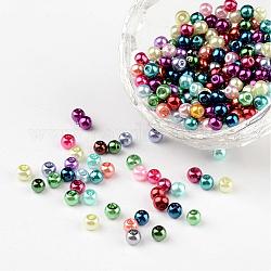 Mixed Glass Pearl Round Beads, Dyed, Size: 4mm in diameter, hole: 0.5mm