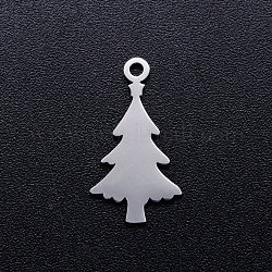 201 Stainless Steel Pendants, Christmas Tree, Stainless Steel Color, 18x10x1mm, Hole: 1.5mm