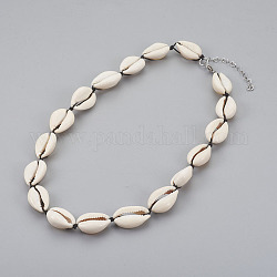 Perlenketten aus Kaurimuschel, mit Fadenschnur aus Nylon und 304 Karabinerverschlüssen aus Edelstahl, Muschelfarbe, 18.5 Zoll (47 cm)