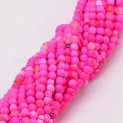 Naturbrand Knistern Achat Perlen Stränge, gefärbt, facettiert, Runde, neon rosa , 4 mm, Bohrung: 0.8 mm, ca. 90~92 Stk. / Strang, 14 Zoll
