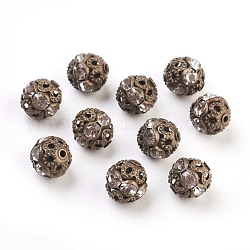 Messing Legierung Strass Perlen, Klasse A, Nickelfrei, antike Bronze Metall Farbe, Runde, Kristall, 8 mm, Bohrung: 1 mm