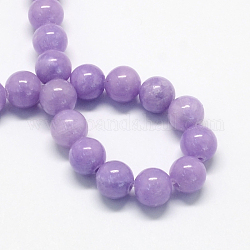 Chapelets de perles de pierres en jade jaune teinte, ronde, support violet, 8mm, Trou: 1mm, Environ 50 pcs/chapelet, 15.7 pouce