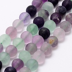 Natural Fluorite Bead Strands, Round, Frosted, 6mm, Hole: 1mm, about 61pcs/strand, 15.3 inch(39cm)